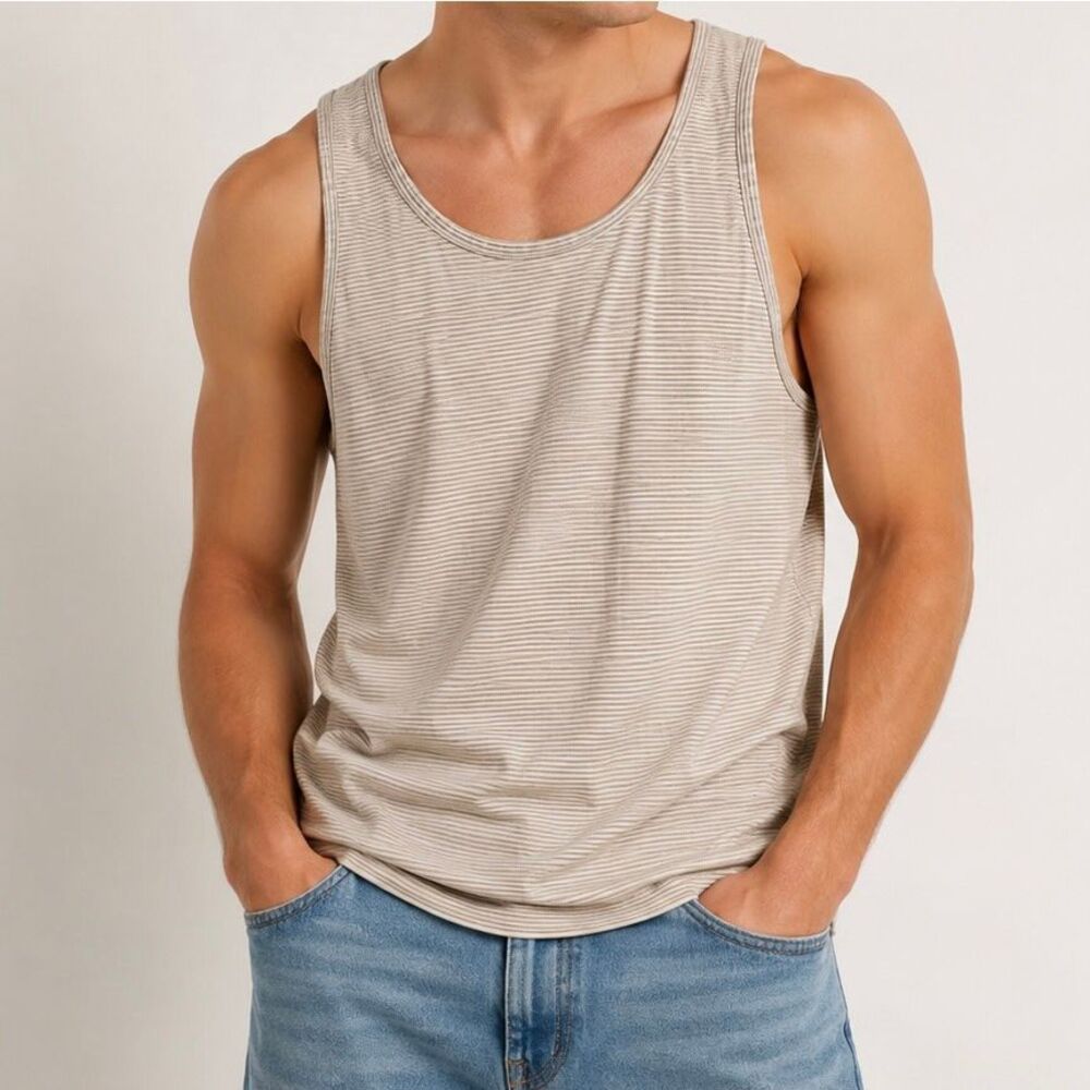 Abercrombie & Fitch Men’s Striped Tank Top Medium Soft A&F Beige Casual